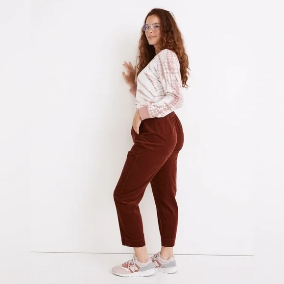 Madewell Huston Pull-On Crop Pants in Corduroy in Rusted Burgundy - Size S - Picture 2 of 4